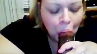Chubby wife sucks a black cock and gets mouthful